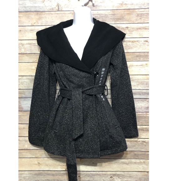 Sebby Jackets & Blazers - SEBBY Coat Black Speckled Hood Belted Jacket